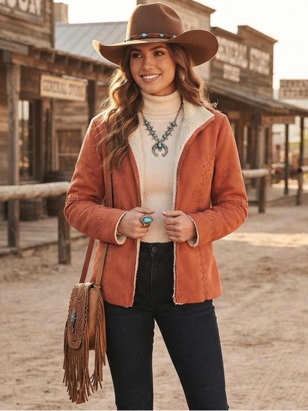 Méchant Rust Suede & Faux Shearling Lined Zip-Up Jacket XL